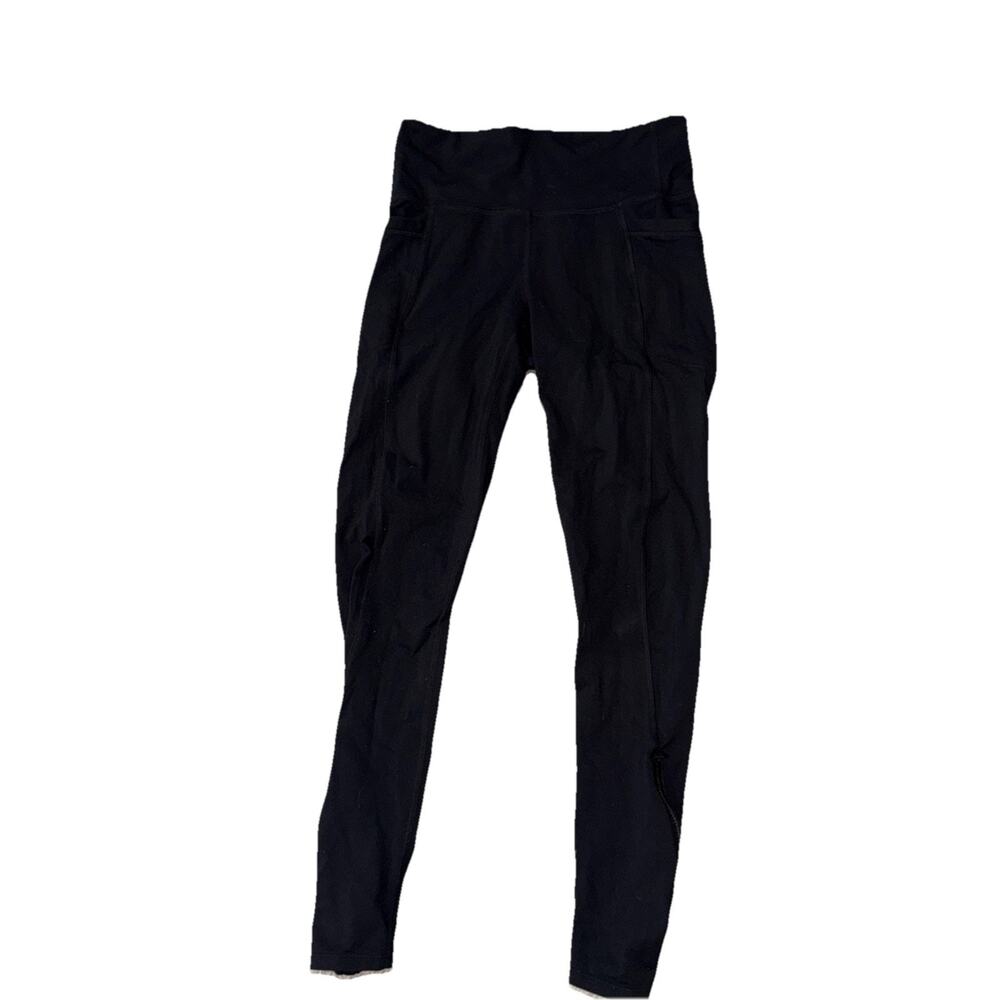 Athleta Black Running Leggings Women’s Small Ankle Zip Pockets Supplex